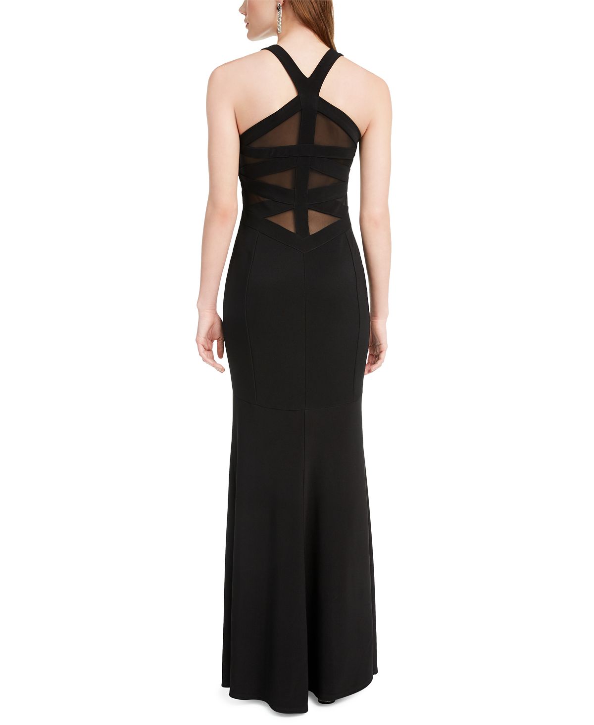 Emerald Sundae Women's Sheer Sleeveless V Neck Full Length Evening Mermaid Dress Black Size Small