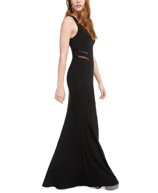 Emerald Sundae Women's Sheer Sleeveless V Neck Full Length Evening Mermaid Dress Black Size Small