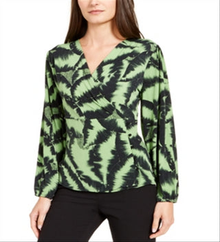 Alfani Women's Surplice neck Printed Top Green Size XX-Large