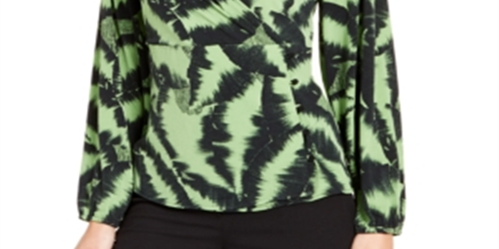 Alfani Women's Surplice neck Printed Top Green Size XX-Large