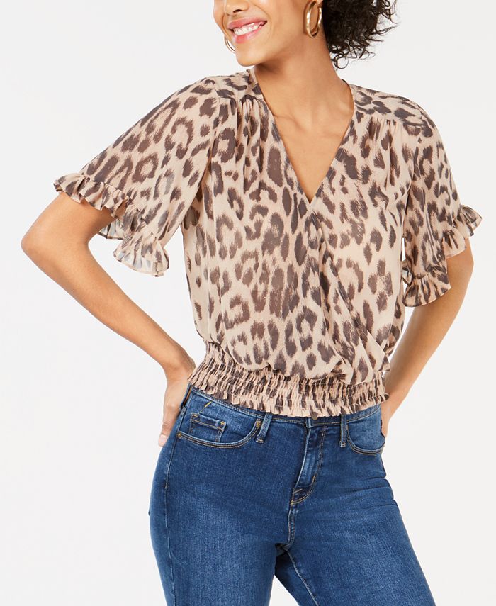 Bar III Women's Leopard Print Crop Top Brown Size XL