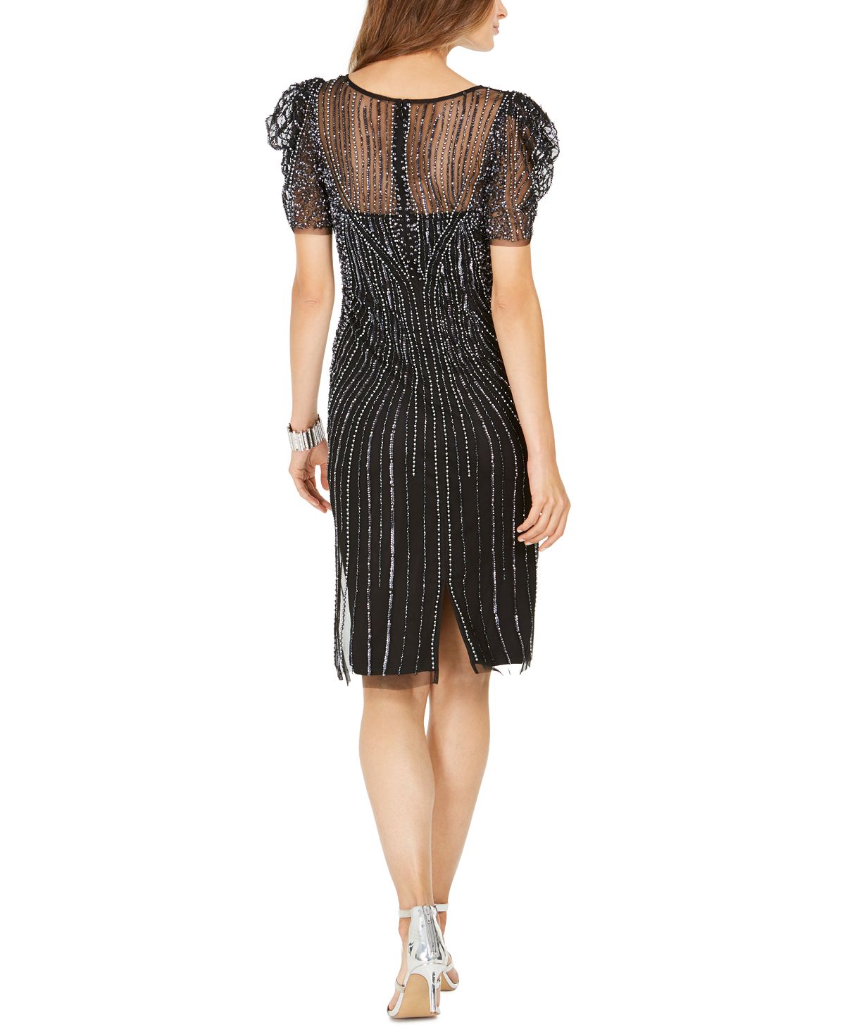 Adrianna Papell Women's Embellished Illusion Sheath Dress Black Size 8