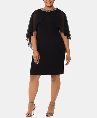 XSCAPE Women's Plus Embellished Capelet Cocktail Dress Black Size 20W