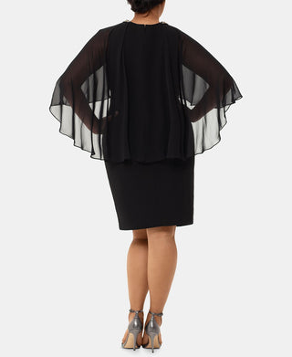 XSCAPE Women's Plus Embellished Capelet Cocktail Dress Black Size 20W