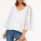 INC International Concepts Women's Lace Sleeve Sweater White Size Petite S