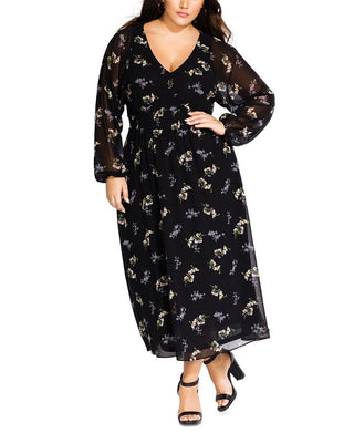 City Chic Women's Gentle Floral Dress Black Size 24W