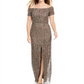 Adrianna Papell Women's Off the Shoulder Beaded Gown Brown Size 16