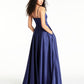 B Darlin Women's Slitted Spaghetti Strap V Neck Full-Length Formal Fit Flare Dress Juniors Blue Size 9-10