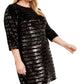 INC International Concepts Women's Sequined Above Knee Sheath Dress Black Size 0X