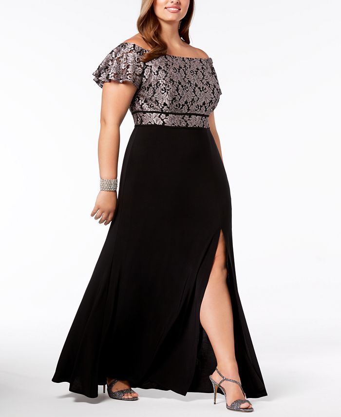 Nightway Women's Plus Size Off-the-Shoulder Gown Black Size 16W