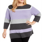 Karen Scott Women's Striped Ballet Neck Cotton Sweater Purple Size 1X