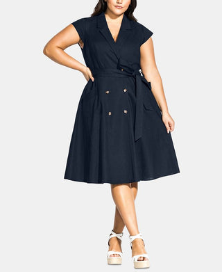 City Chic Women's Short Sleeve V Neck Below the Knee Wrap Dress Dress Green Size 20W