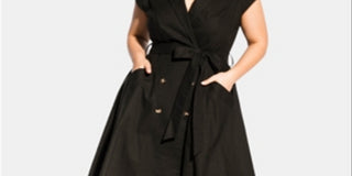 City Chic Women's Short Sleeve V Neck Below the Knee Wrap Dress Dress Green Size 20W