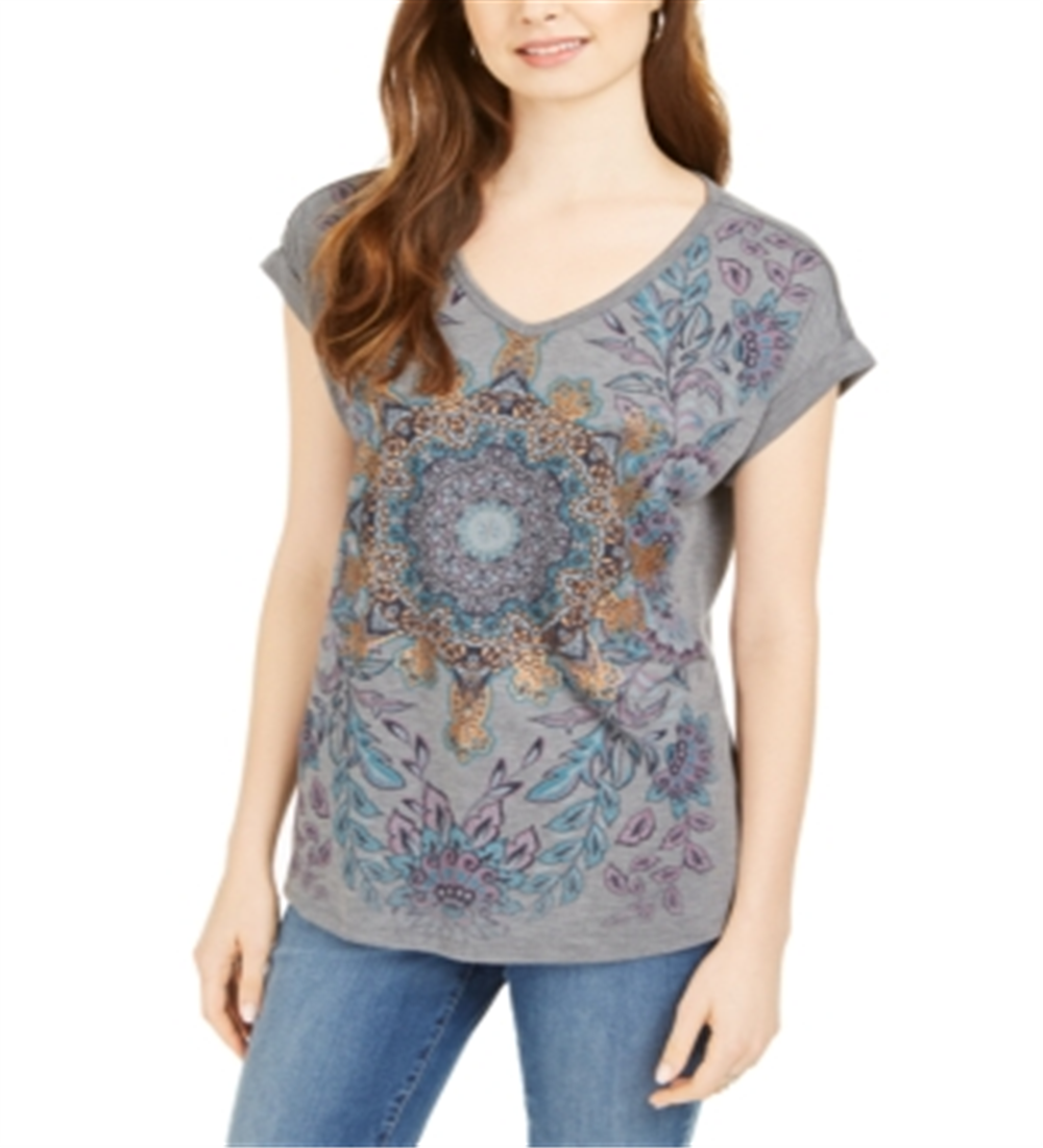 Style & Co Mandala Graphic Top - Ethnic Floral Blue Size L