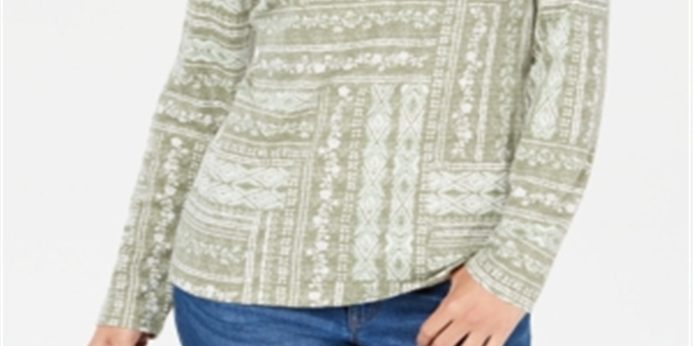 Karen Scott Women's Patchwork Henley Top Green Size XS