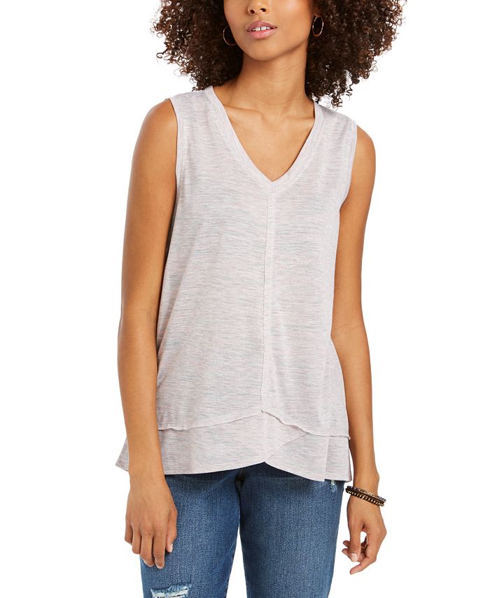 Style & Co Women's V Neck High Low Tank Top White Size Large