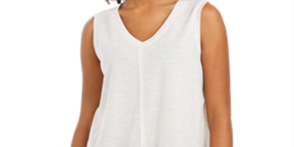 Style & Co Women's V Neck High Low Tank Top White Size Large
