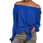 Michael Kors Women's Twilight Tie Front Off the Shoulder Blouse Blue Size L