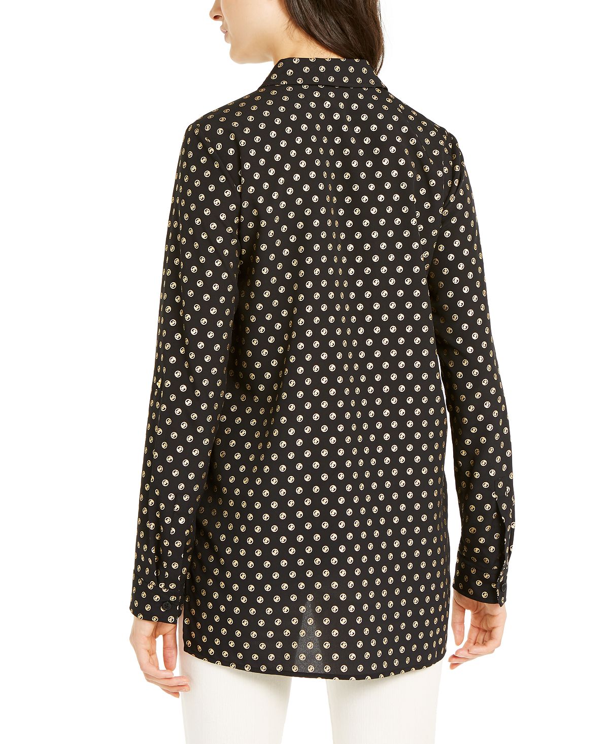 Michael Kors Women's Zip up Metallic Logo Top Black Size M