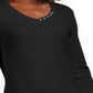 Karen Scott Women's Grommet Neck Cotton Top Black Size Small