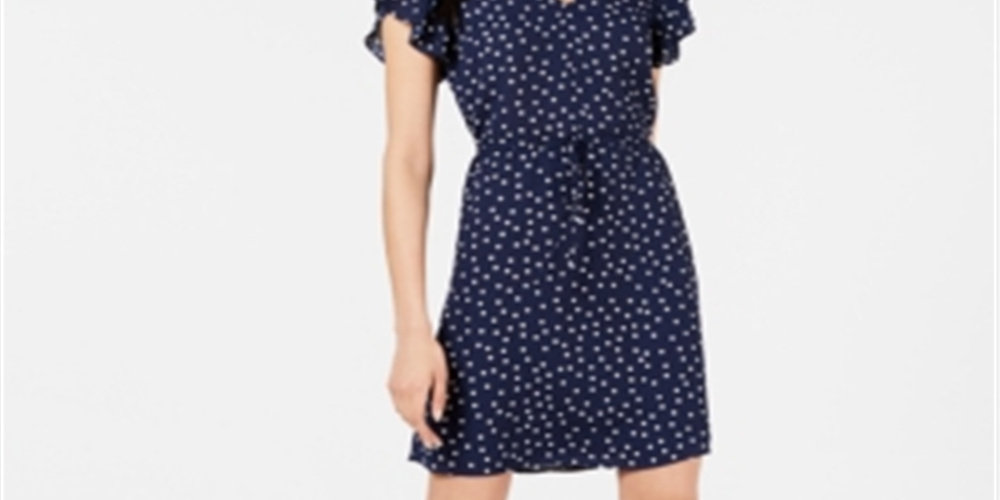 Maison Jules Women's Printed Flutter Sleeve Dress Navy Size S