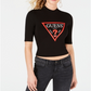 Guess Women's Mock Neck Elbow Sleeve Top Black Size M