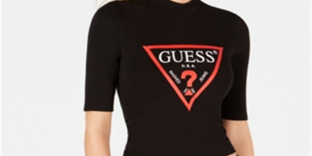 Guess Women's Mock Neck Elbow Sleeve Top Black Size M