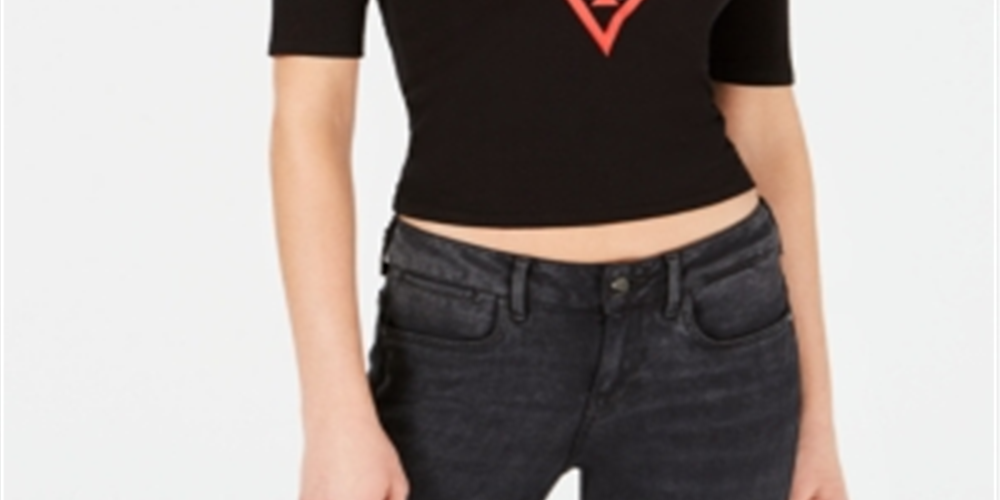 Guess Women's Mock Neck Elbow Sleeve Top Black Size M