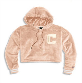 Champion Women's Faux Fur Cropped Hoodie Brown Size Small
