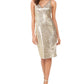 Vince Camuto Women's Sequined Zippered Sleeveless V Neck Knee Length Party Sheath Dress Yellow Size 14