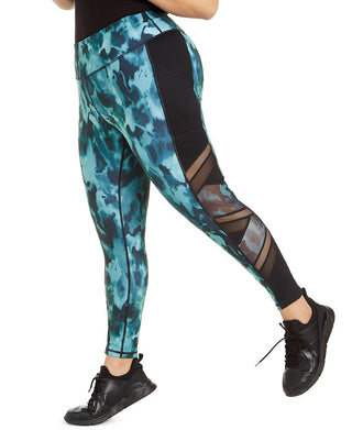 Ideology Women's Media Trim Printed Leggings Green Size 2X