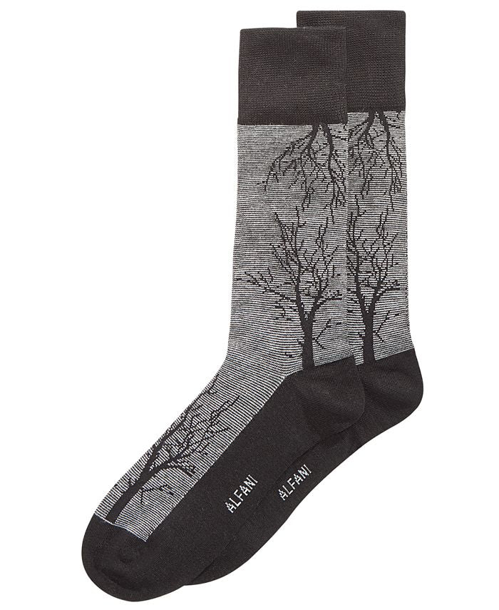 Alfani Men's Tree-Branch Printed Socks  Black Size Regular