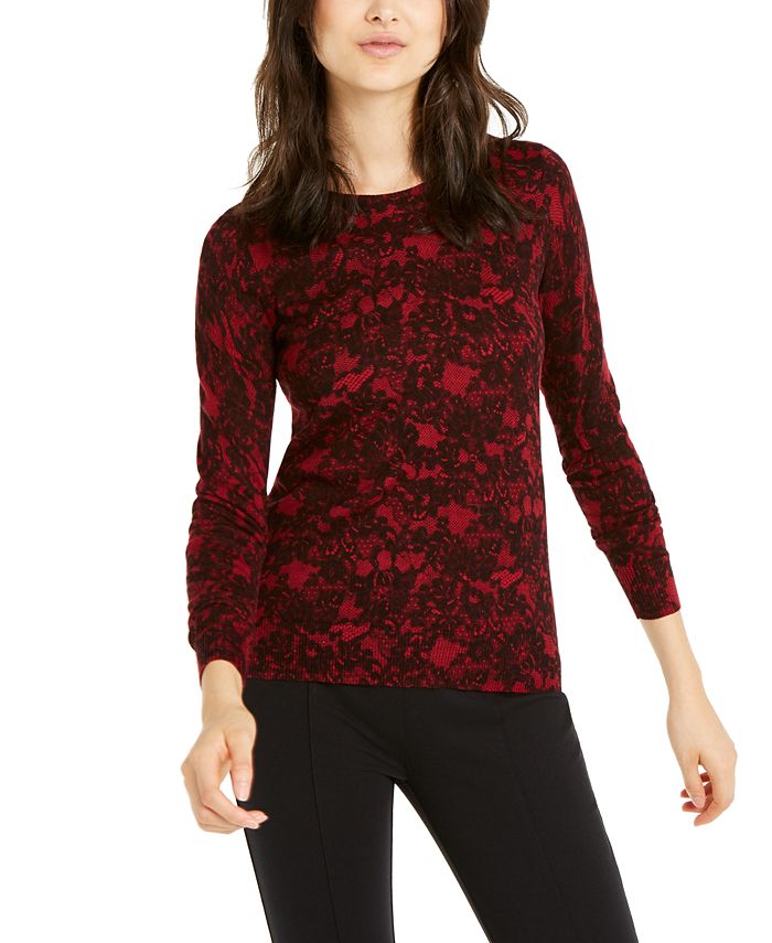 Michael Kors Women's Lace Print Sweater Red -Size L