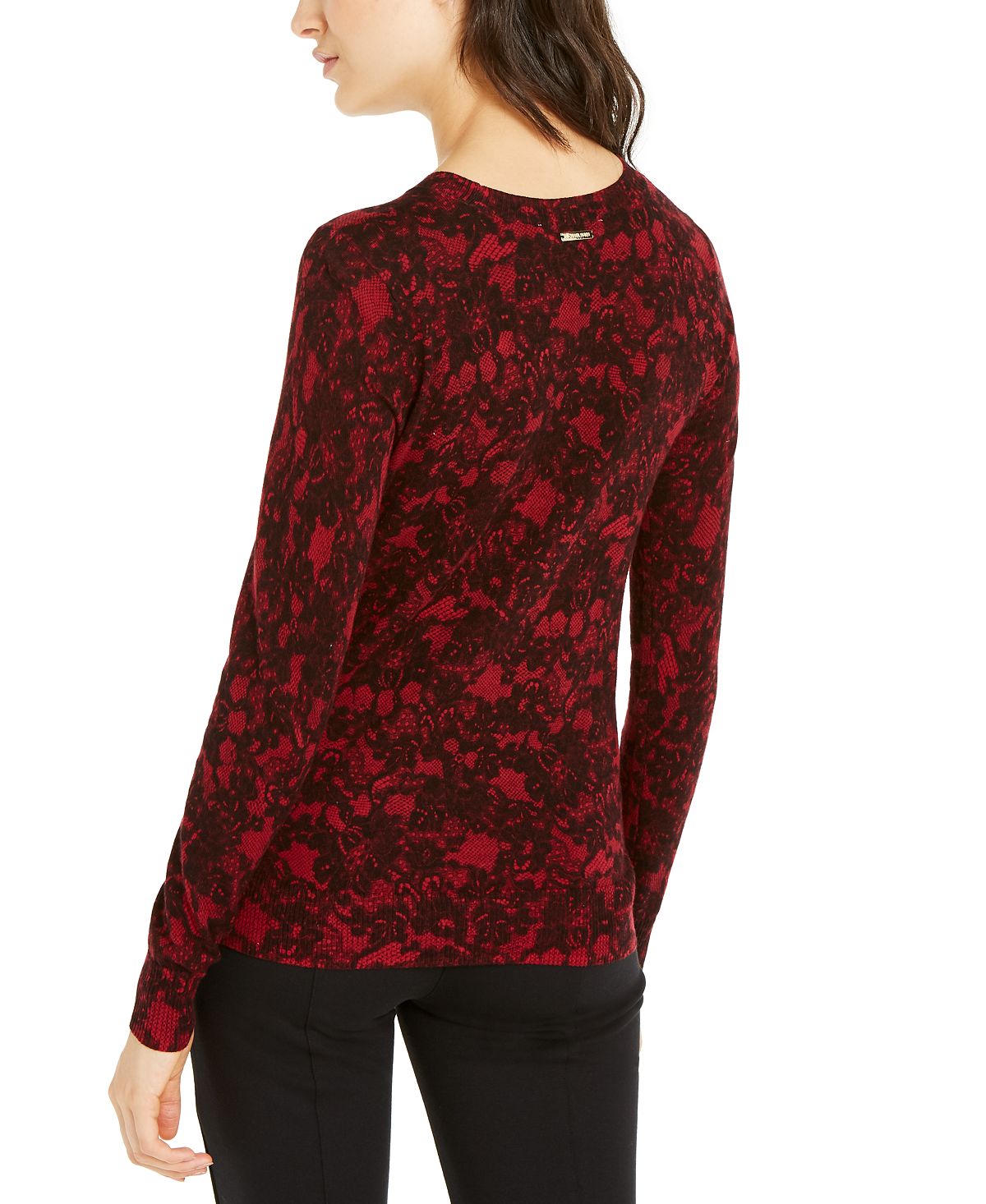 Michael Kors Women's Lace Print Sweater Red -Size L