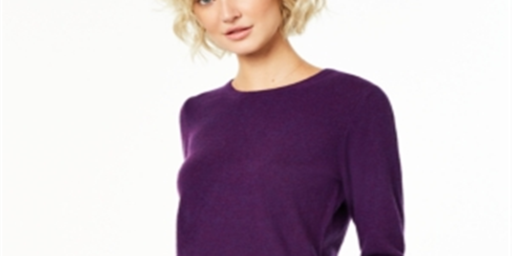Charter Club Women's Crew Neck Cashmere Sweater Purple Size Petite Small