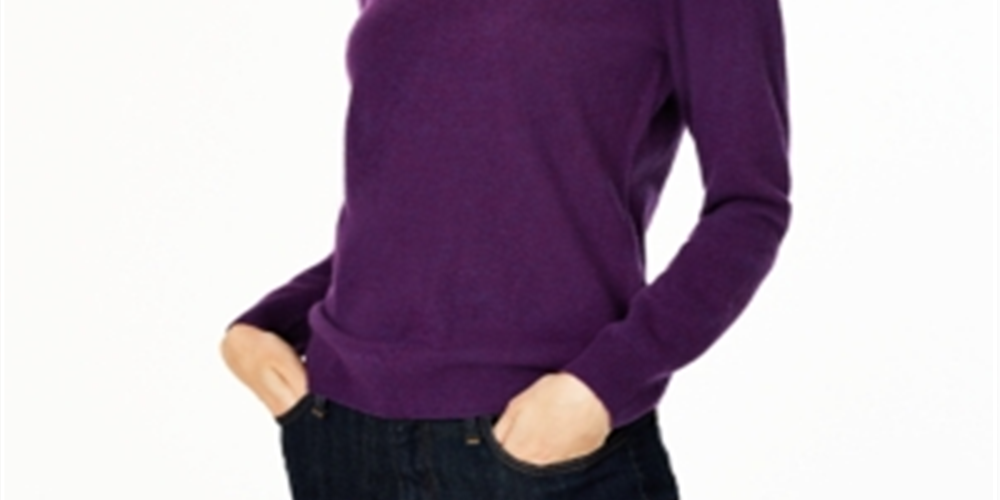 Charter Club Women's Crew Neck Cashmere Sweater Purple Size Petite Small