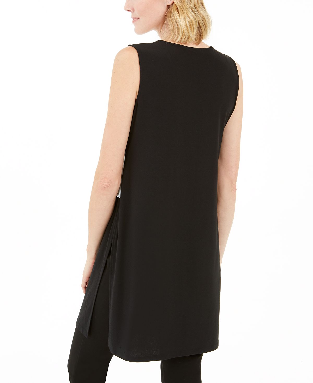 Alfani Womens Knot-Front Crewneck Tunic Top Black Size M