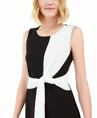 Alfani Womens Knot-Front Crewneck Tunic Top Black Size M