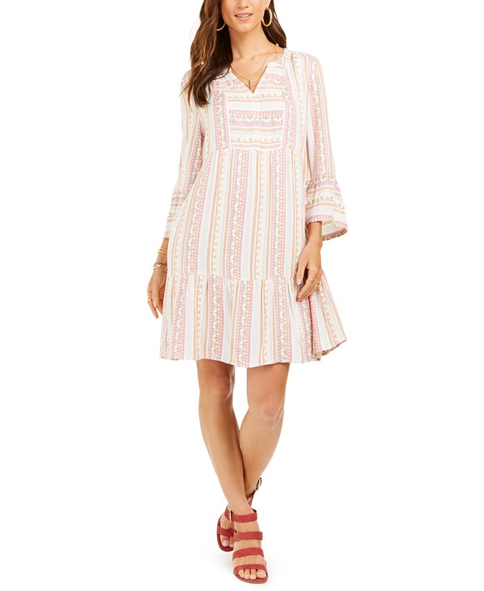 Style & Co Women's Printed Bell Sleeve Dress Pink Size Small