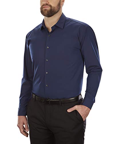 Kenneth Cole Men's Big and Tall Solid Dress Shirt Blue Size 3XL