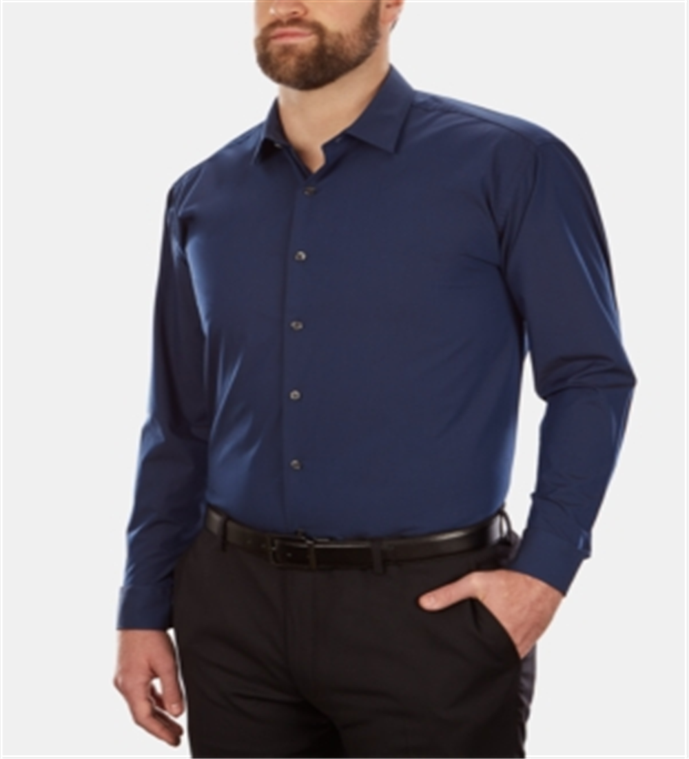 Kenneth Cole Men's Big and Tall Solid Dress Shirt Blue Size 3XL
