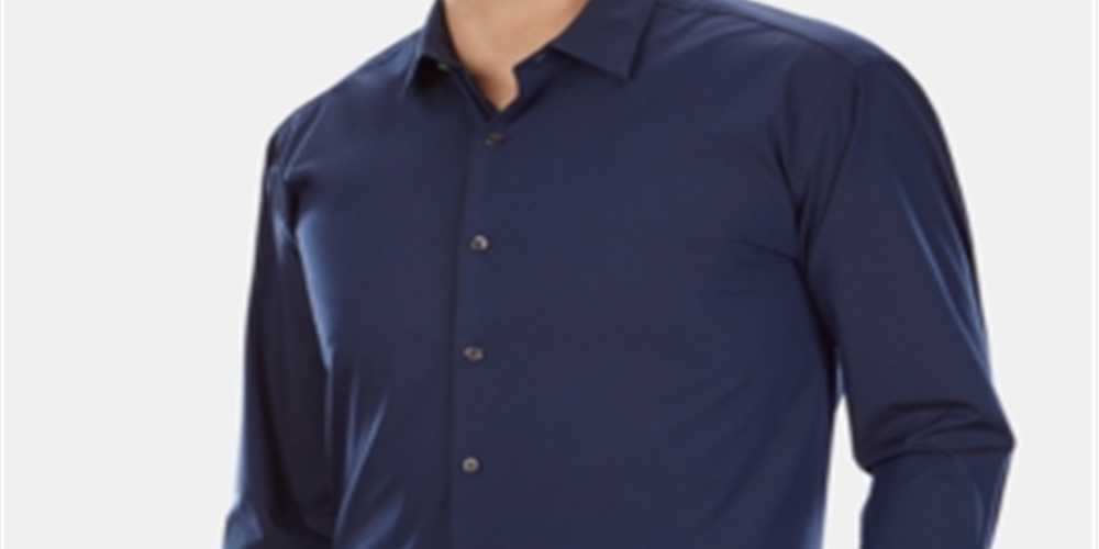 Kenneth Cole Men's Big and Tall Solid Dress Shirt Blue Size 3XL