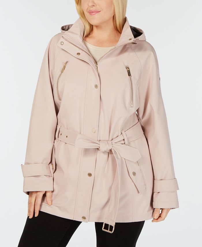 Michael Kors Women's Plus Hooded Raincoat Pink Size 1X