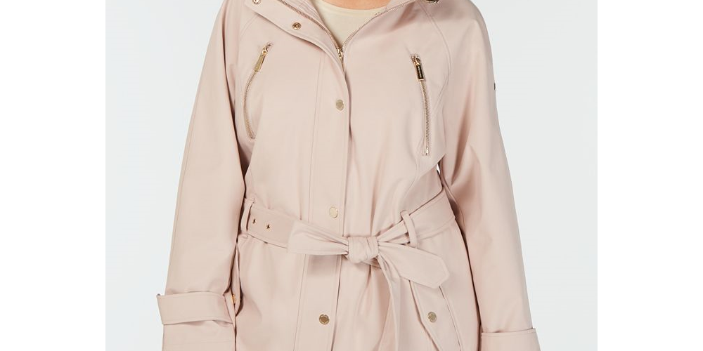 Michael Kors Women's Plus Hooded Raincoat Pink Size 1X