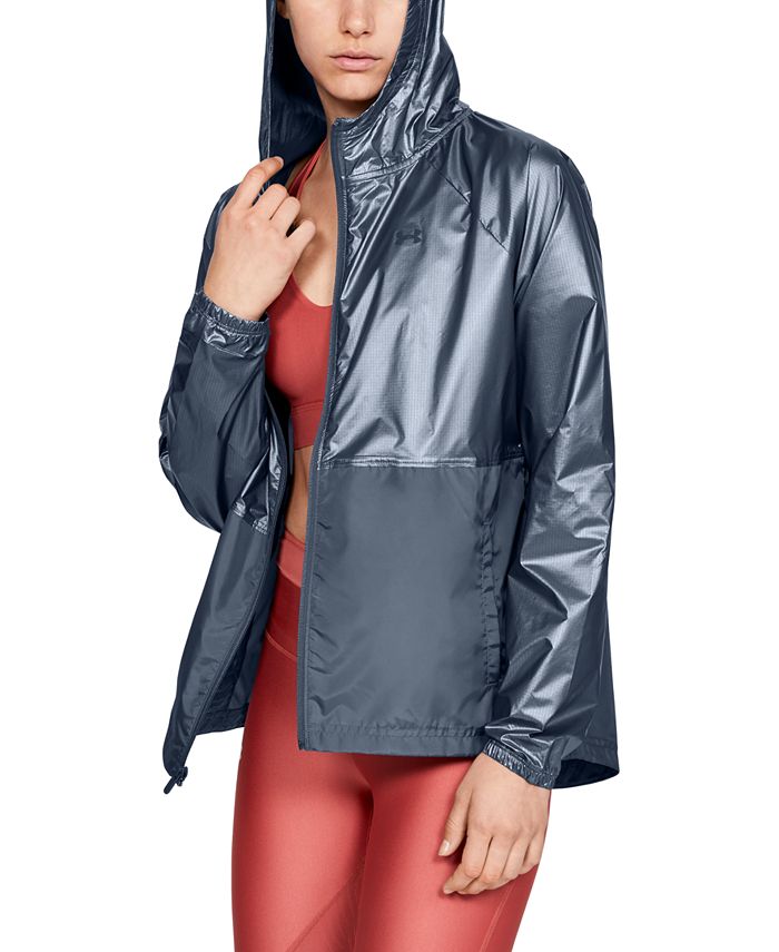 Under Armour Women's Storm Metallic Hooded Jacket Silver Size Medium