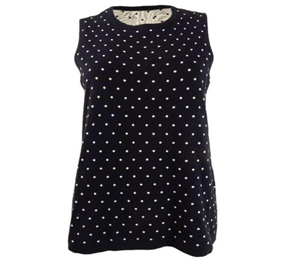 Anne Klein Women's Dot Print Sleeveless Top Black Size S