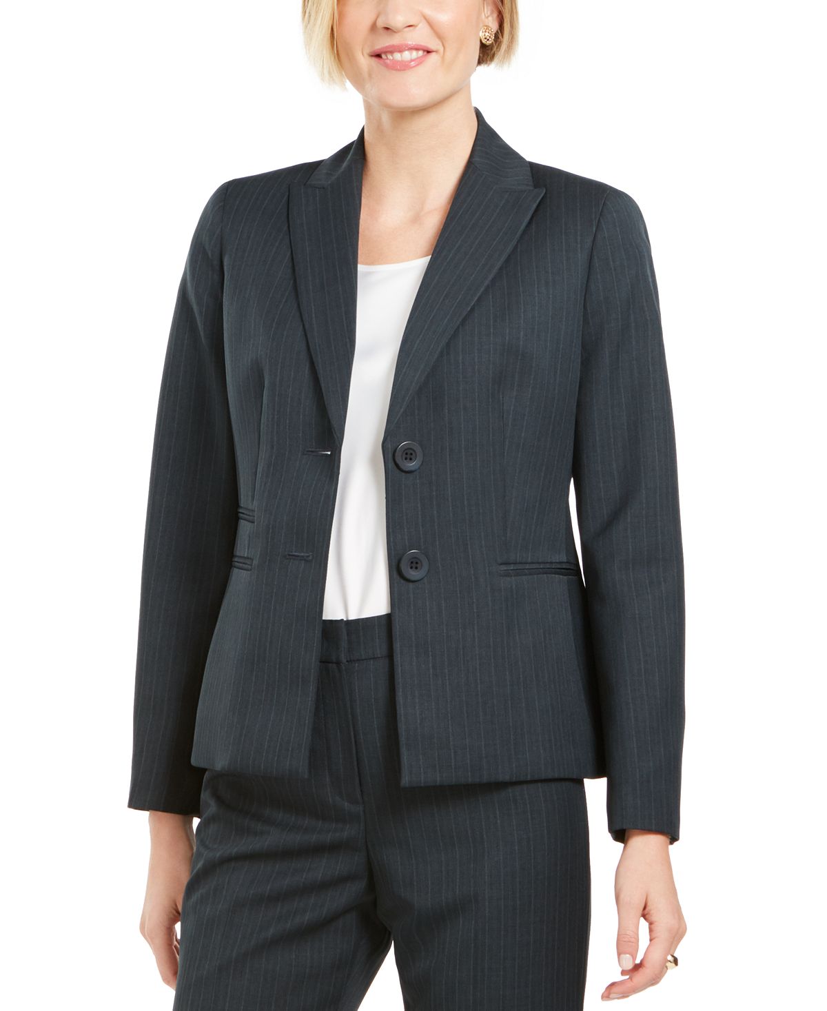Le Suit Women's Notch Collar Hidden Pockets Two Button Blazer Navy Size 2 Petite