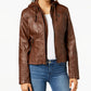 Maralyn & Me Junior's Hooded Faux Leather Moto Jacket Brown Size X-Small
