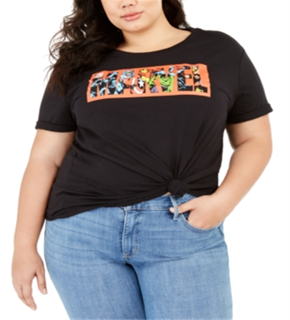 Love Tribe Women's Plus Marvel Logo T-Shirt Black Size 4X