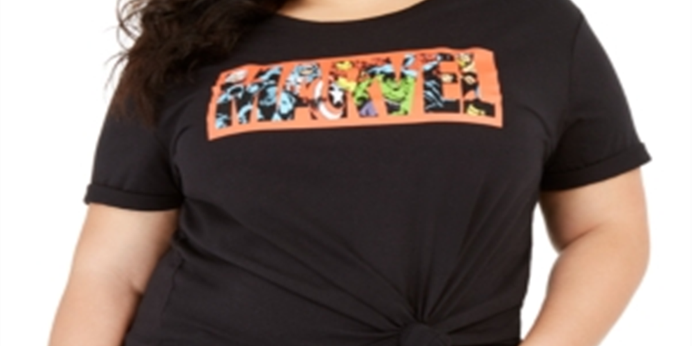 Love Tribe Women's Plus Marvel Logo T-Shirt Black Size 4X